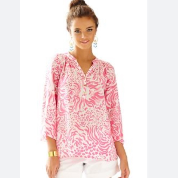 Lilly Pulitzer Silk Pink Elsa Get Spotted Blouse - Picture 6 of 6